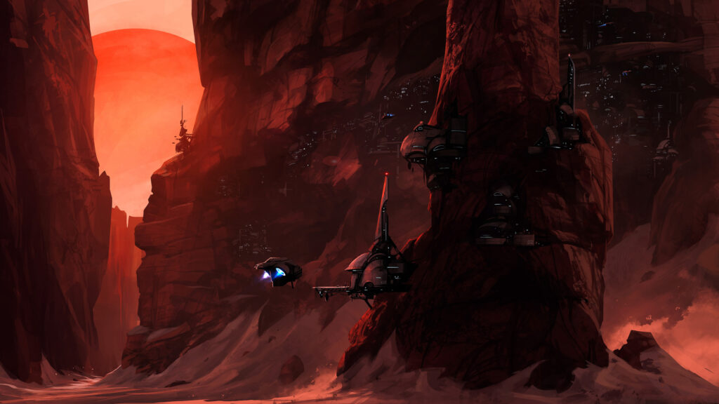 Red Alien Canyon Base Desktop Wallpaper