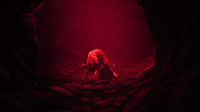 Creepy Red Cave Creature Minimalist 4K Wallpaper
