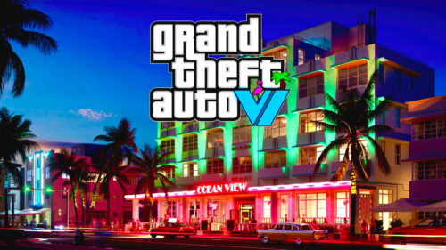 Retro Miami Neon Hotel Ocean View 4K Desktop Wallpaper
