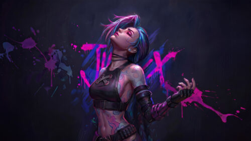 Jinx League of Legends Neon Graffiti Style 4K Desktop Wallpaper