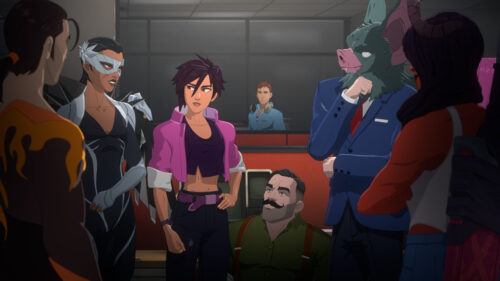 Superheroes and Characters in a Conference Room Desktop Wallpaper