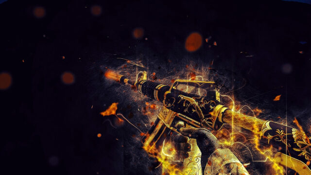 Golden Fire Arm FPS Action Scene High-Definition Desktop Wallpaper
