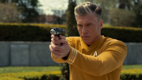 Captain Christopher Pike Aiming Phaser Desktop Wallpaper
