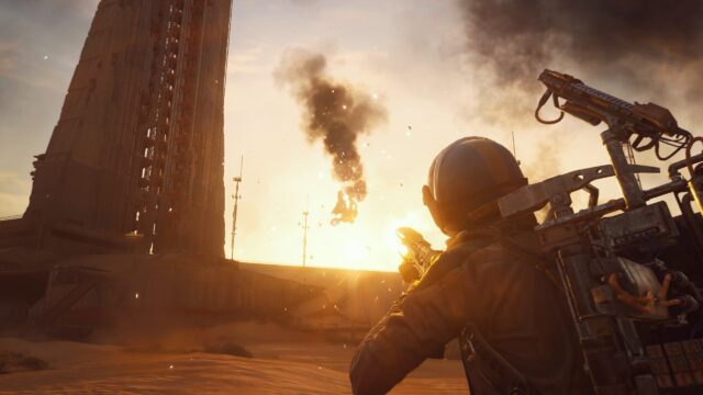 Soldier Fighting Against Drones at Sunset 4K Desktop Wallpaper