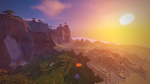 Minecraft Sunset Landscape Scenic 4K Wallpaper