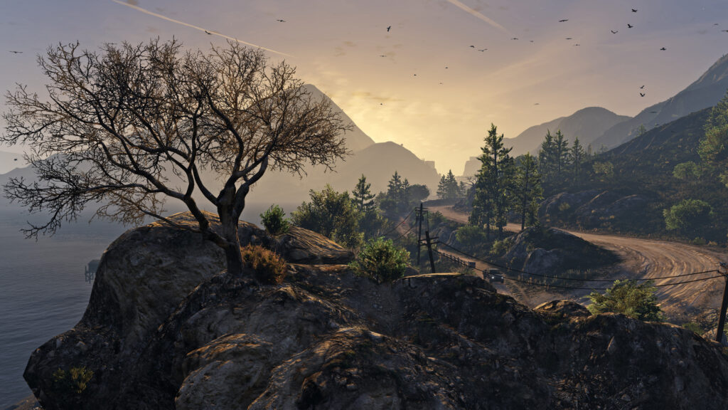 Serene Mountain Sunset Landscape Desktop Wallpaper