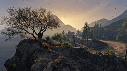 Serene Mountain Sunset Landscape Desktop Wallpaper