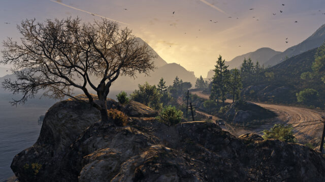 Serene Mountain Sunset Landscape Desktop Wallpaper