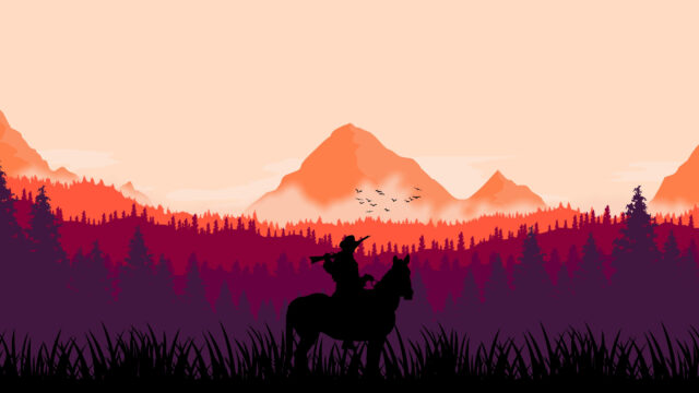 Minimalist Cowboy Silhouette at Sunset 4K Desktop Wallpaper