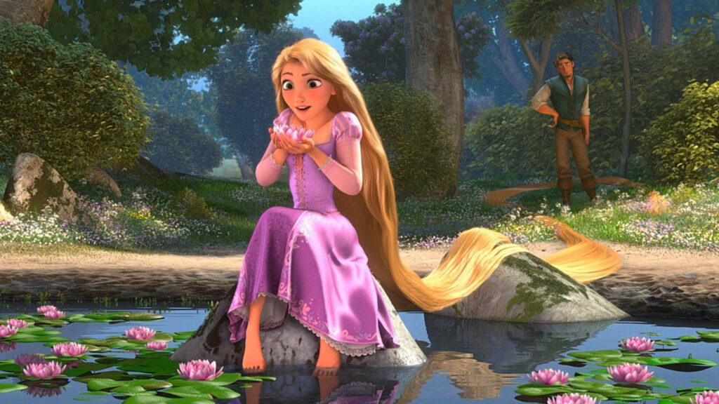 Rapunzel and Flynn Rider by the Pond 4K Desktop Wallpaper