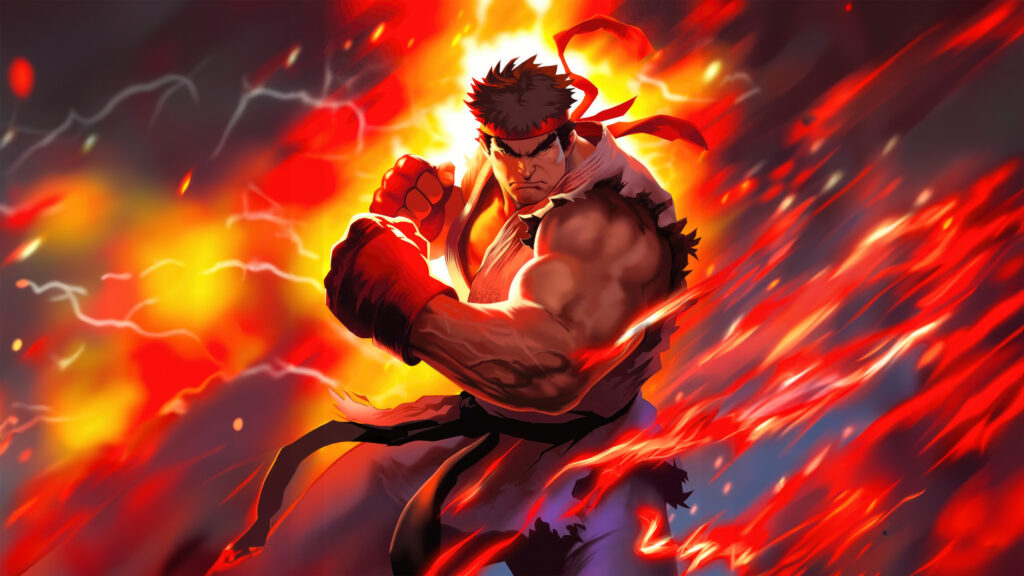Fiery Martial Artist Dynamic Fighter Desktop Wallpaper