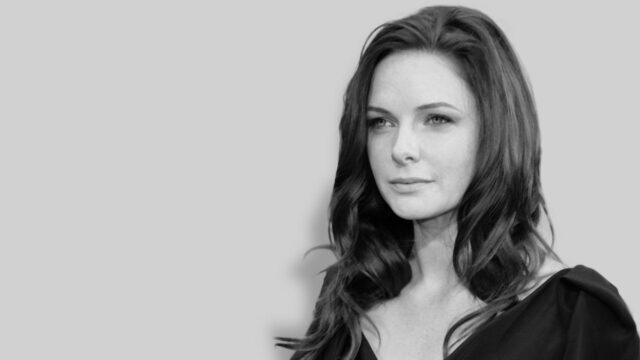 Elegant Rebecca Ferguson Black and White Portrait Desktop Wallpaper