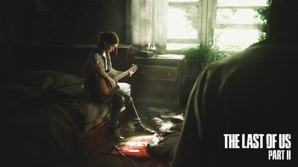 Ellie Williams Playing Guitar in The Last of Us Part II Desktop Wallpaper