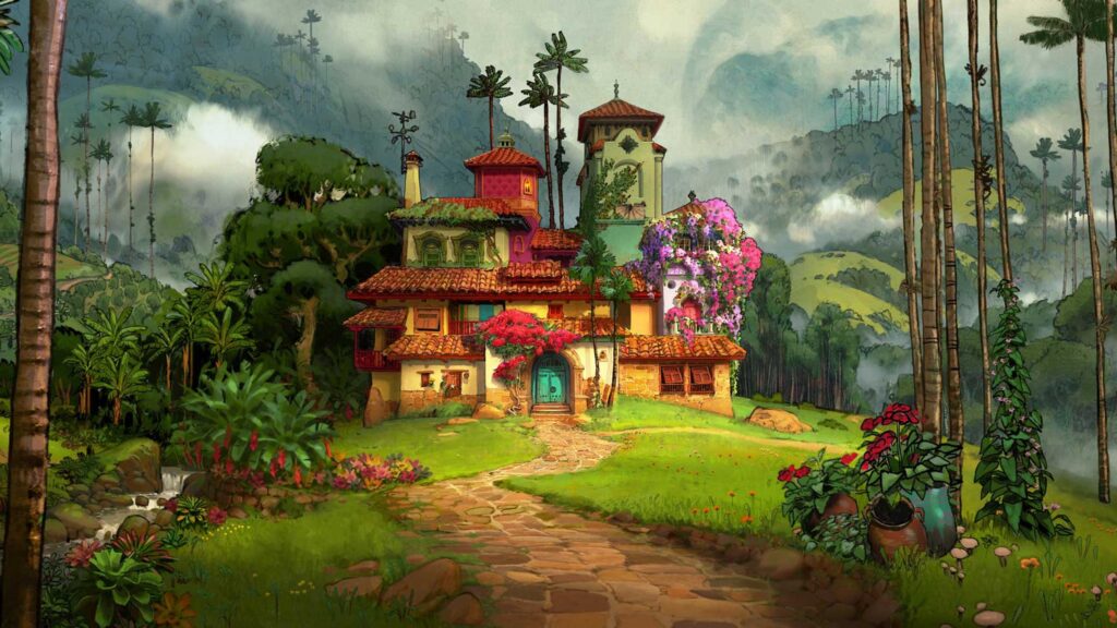 Enchanted Villa in Lush Mountain Landscape 4K Desktop Wallpaper