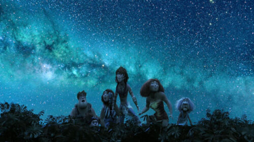 The Croods Family Looking at Starry Night Desktop Wallpaper