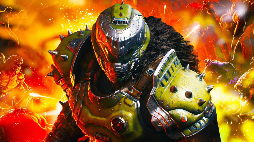 Doom Slayer Green Armor Battle Scene 4K Wallpaper