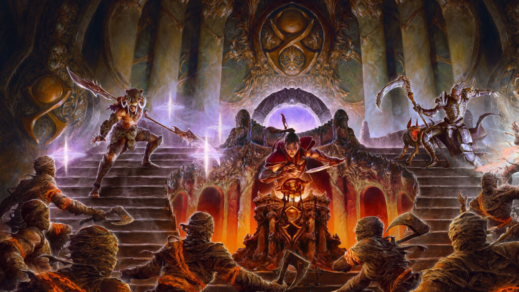 Fantasy Battle in Ancient Tomb 4K Desktop Wallpaper