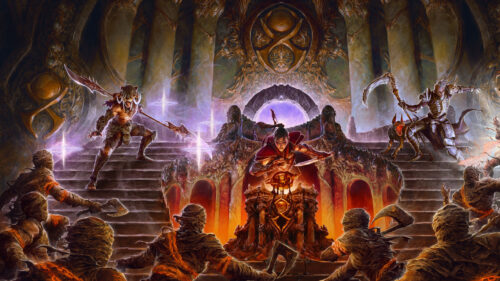 Fantasy Battle in Ancient Tomb 4K Desktop Wallpaper