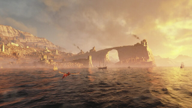 Majestic Coastal Fantasy Cityscape 4K Desktop Wallpaper