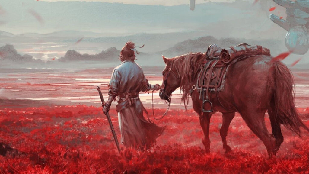 Samurai Traveler in Red Field Desktop Wallpaper