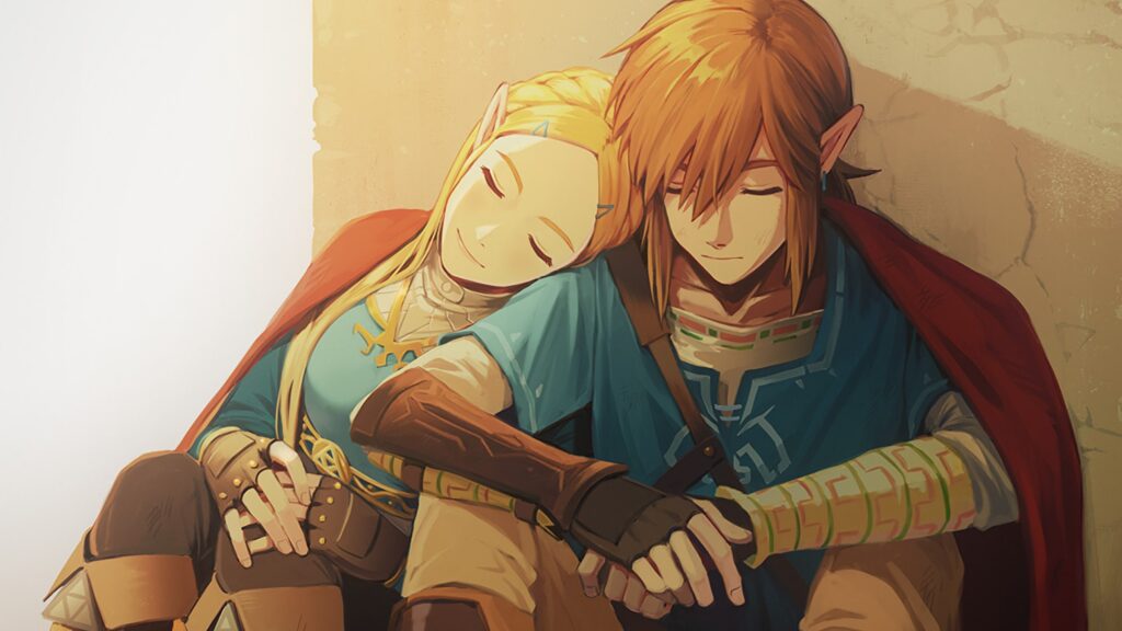 Zelda and Link Resting Together Desktop Wallpaper