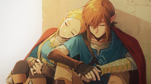 Zelda and Link Resting Together Desktop Wallpaper