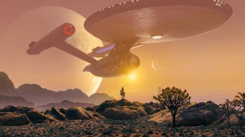 Star Trek Starship Cowboy Desert Landscape 4K Wallpaper
