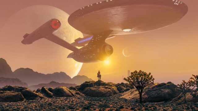 Star Trek Starship Cowboy Desert Landscape 4K Wallpaper