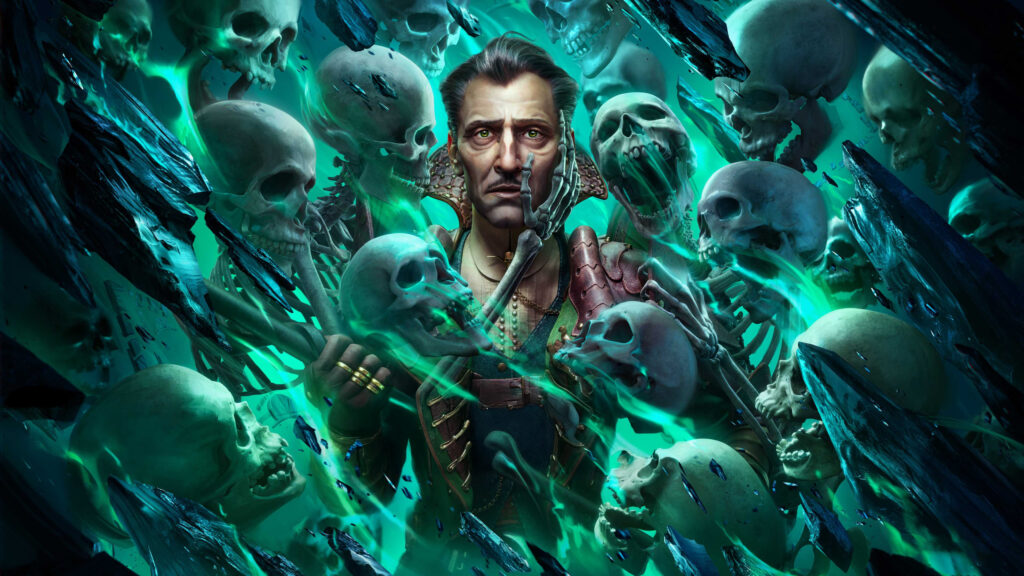 Necromancer Surrounded by Skulls Fantasy Art 4K Wallpaper