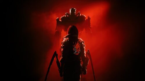 V Confronts Adam Smasher Cyberpunk 2077 Desktop Wallpaper