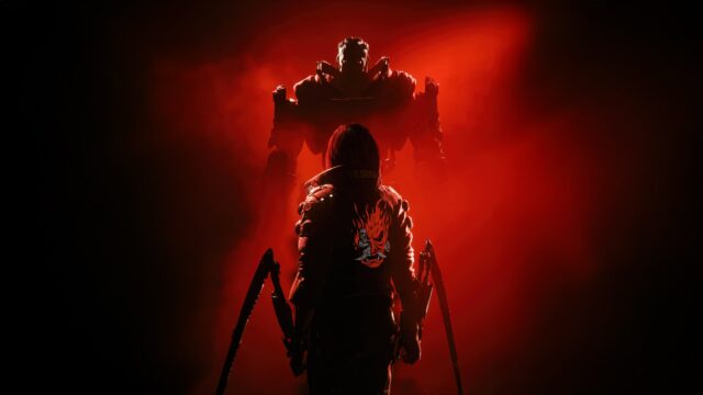 V Confronts Adam Smasher Cyberpunk 2077 Desktop Wallpaper