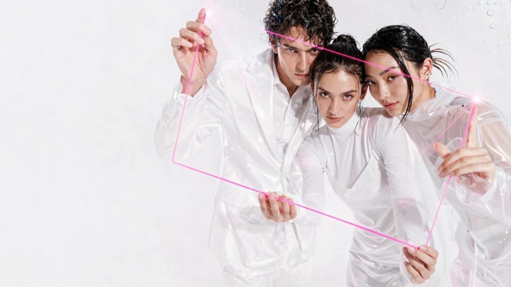 Trio in White Artistic Fashion 4K Desktop Wallpaper