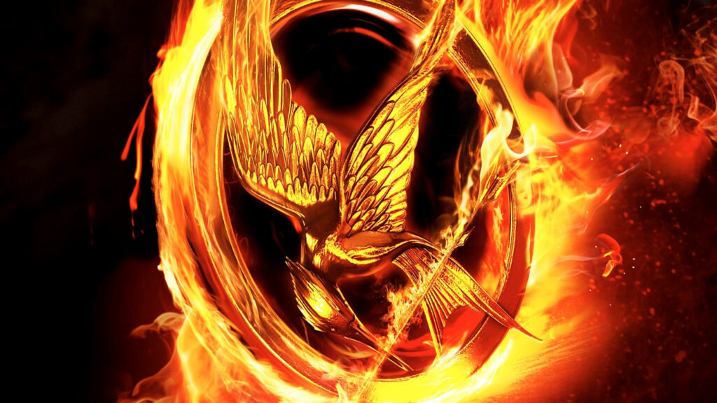 The Hunger Games Mockingjay Emblem Flaming 4K Desktop Wallpaper