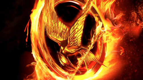 The Hunger Games Mockingjay Emblem Flaming 4K Desktop Wallpaper
