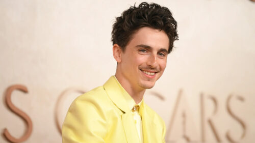 Timothée Chalamet Wearing a Yellow Suit Desktop Wallpaper