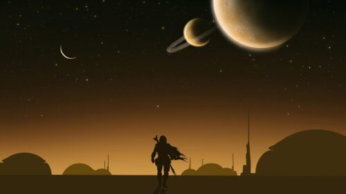 Minimalist Sci-Fi Silhouette Landscape Desktop Wallpaper