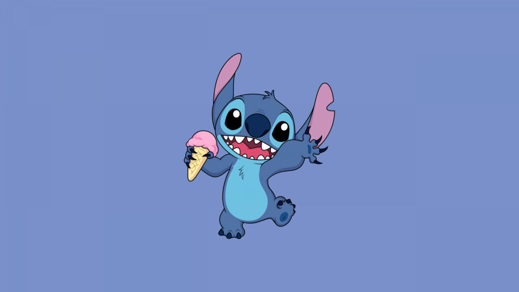 Stitch Eating Ice Cream Minimalist 4K Desktop Wallpaper