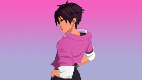 Anime Style Character with Short Dark Hair Desktop Wallpaper