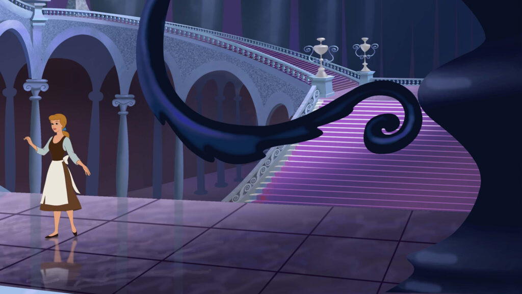 Cinderella Standing in a Grand Hall Desktop Wallpaper
