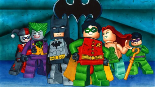 LEGO Batman and DC Villains Hand-Drawn Style Desktop Wallpaper