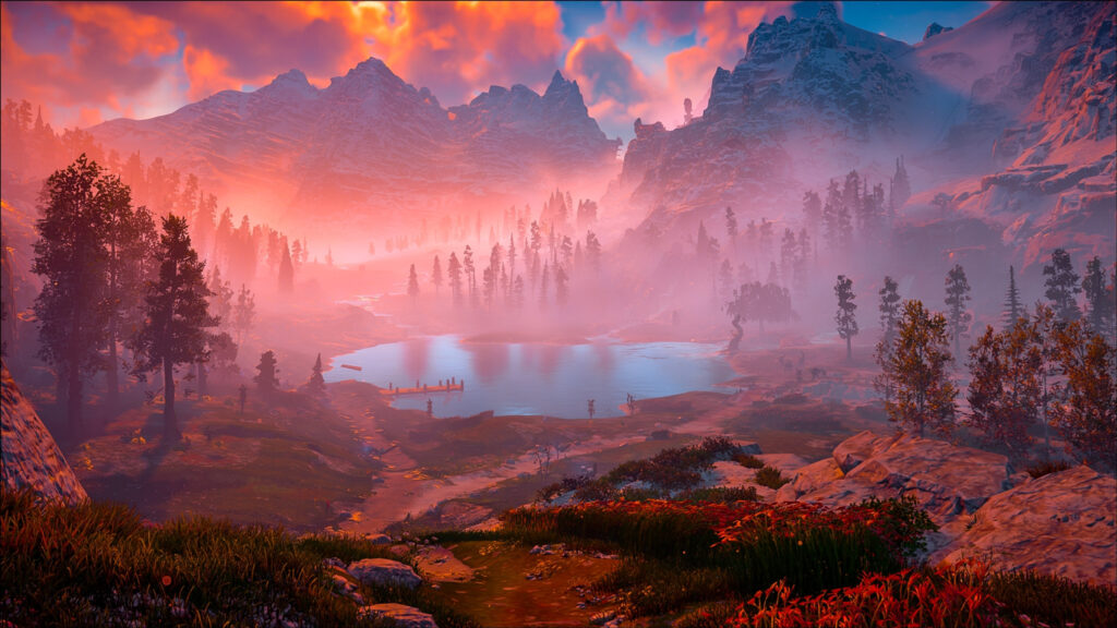 Breathtaking Sunset Over a Misty Mountain Lake Desktop Wallpaper