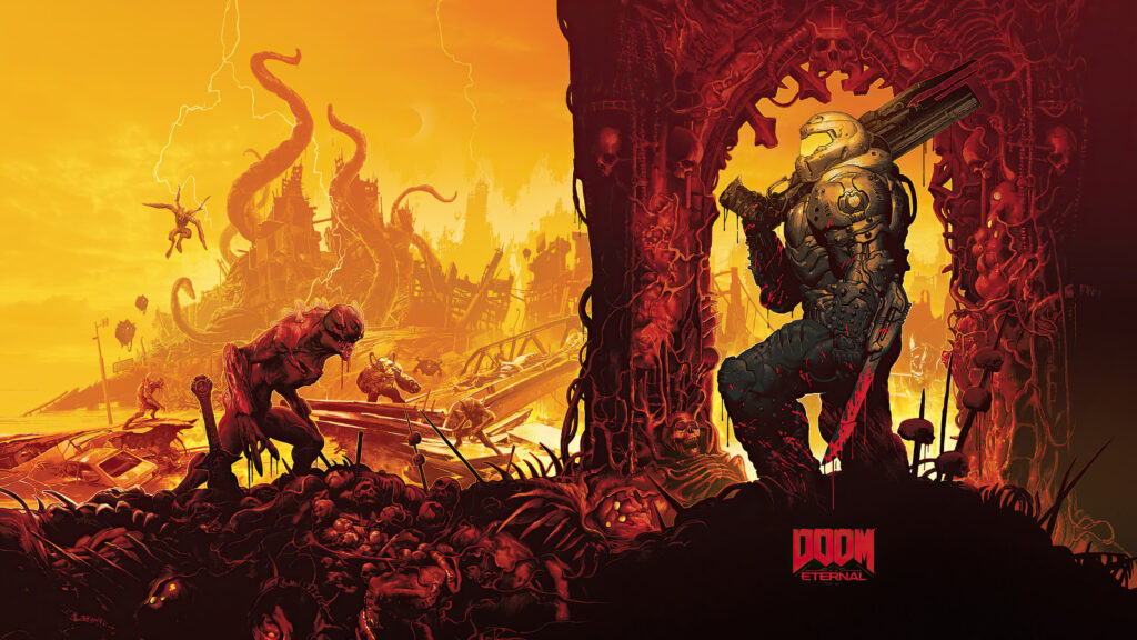 Doom Eternal Apocalyptic Hellscape Scene Desktop Wallpaper