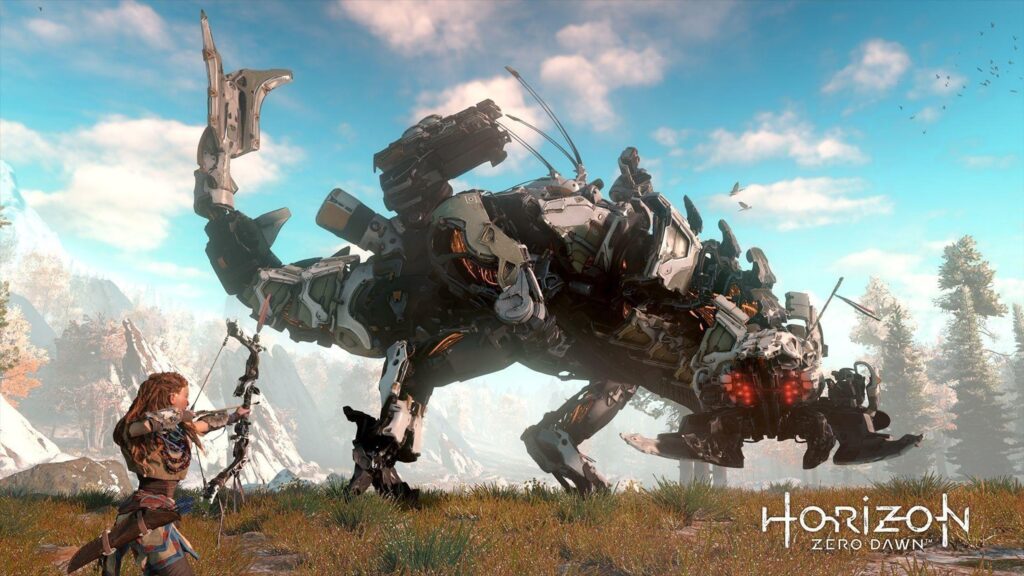 Aloy Facing a Thunderjaw in Horizon Zero Dawn Desktop Wallpaper