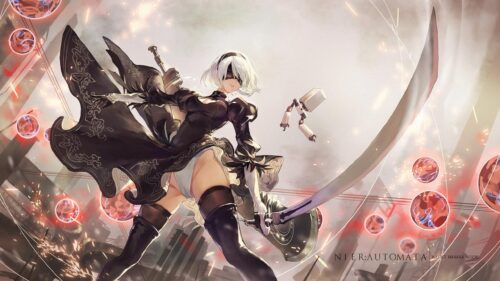 2B from NieR:Automata Combat Scene 4K Desktop Wallpaper