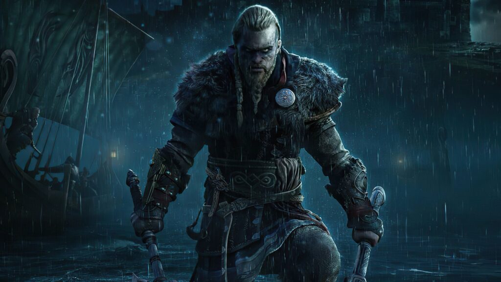 Viking Warrior in Rain Fantasy Desktop Wallpaper
