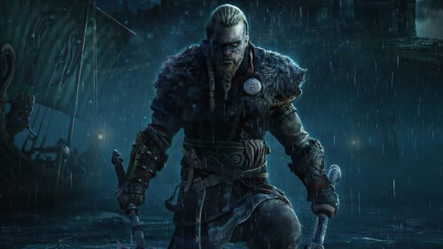 Viking Warrior in Rain Fantasy Desktop Wallpaper