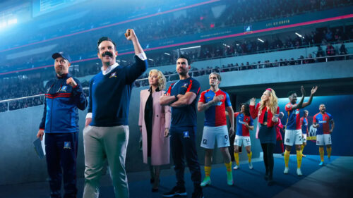Ted Lasso Characters Walking Onto The Pitch Desktop Wallpaper