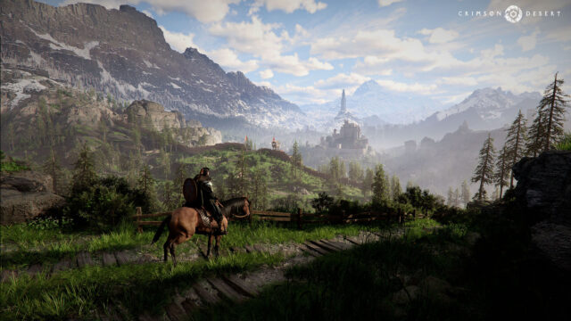Equestrian Traveler in Mountainous Valley Desktop Wallpaper