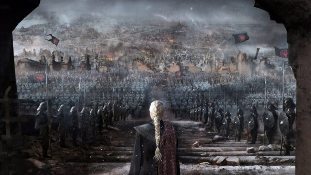 Daenerys Targaryen Overlooking Ruined City Desktop Wallpaper