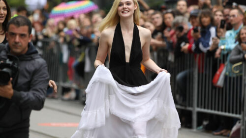 Elle Fanning Red Carpet Black and White Dress Desktop Wallpaper